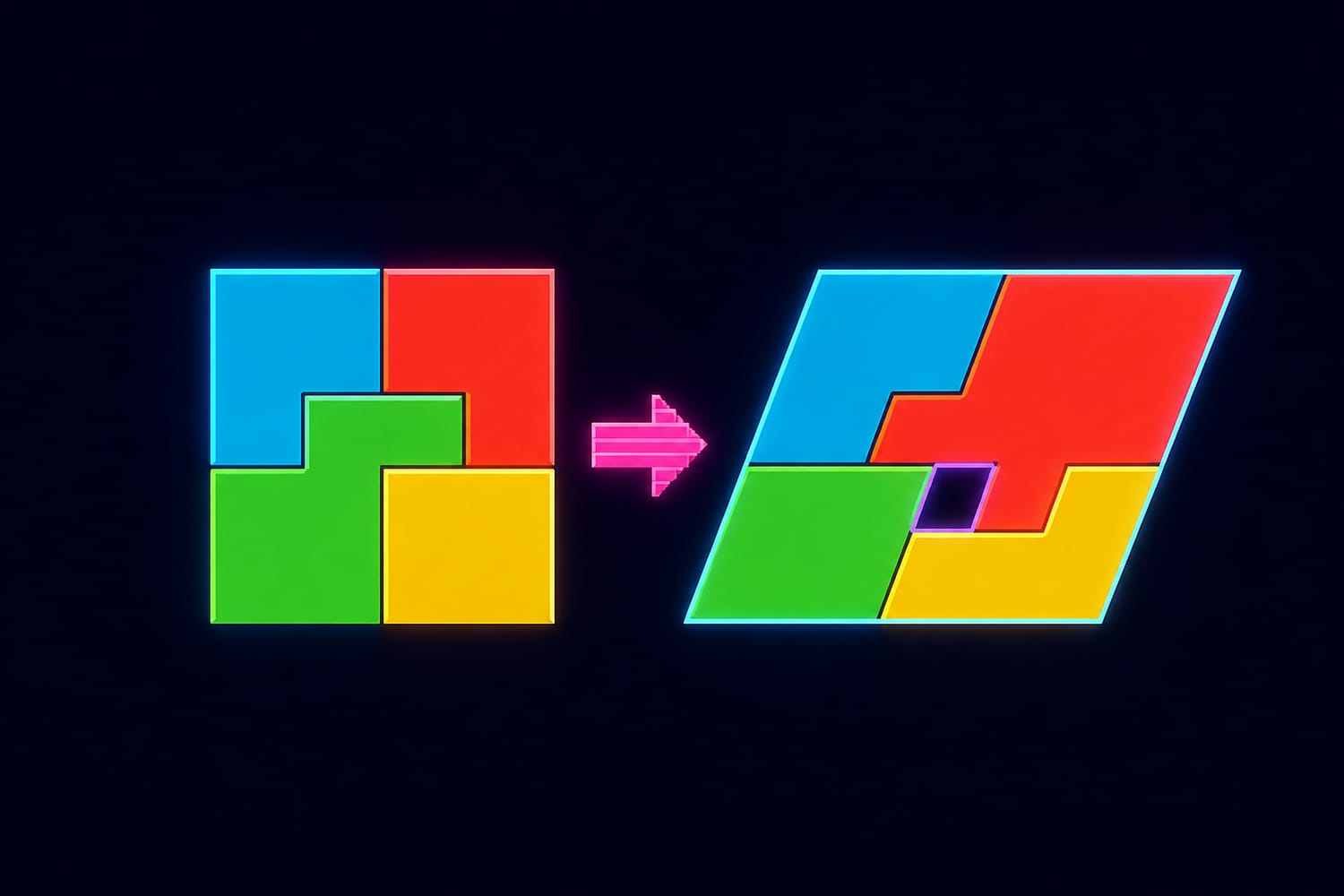 The Missing Square Puzzle: How Rearranging Four Pieces Creates a Hole
